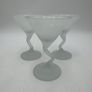 Vintage Libbey Frosted Z Stem Martini Glasses Set of 3